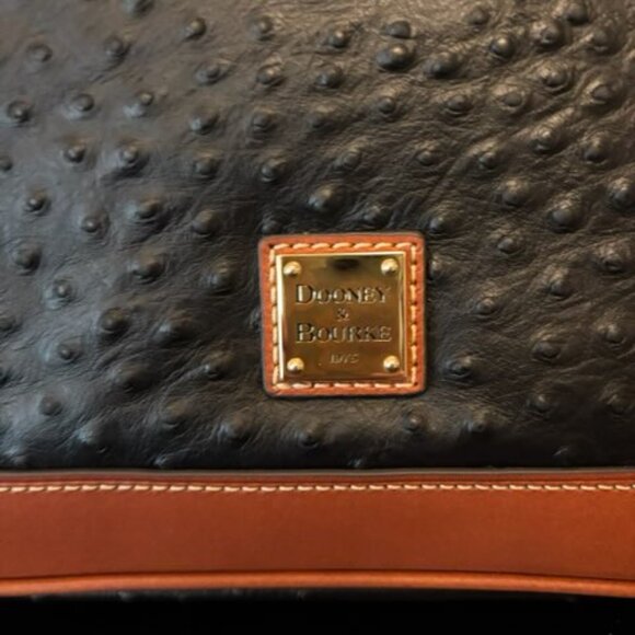 BRAND NEW DOONEY & BOURKE STILL IN PLASTIC: BLACK OSTRICH ZIP ZIP SATCHEL: - Picture 4 of 9